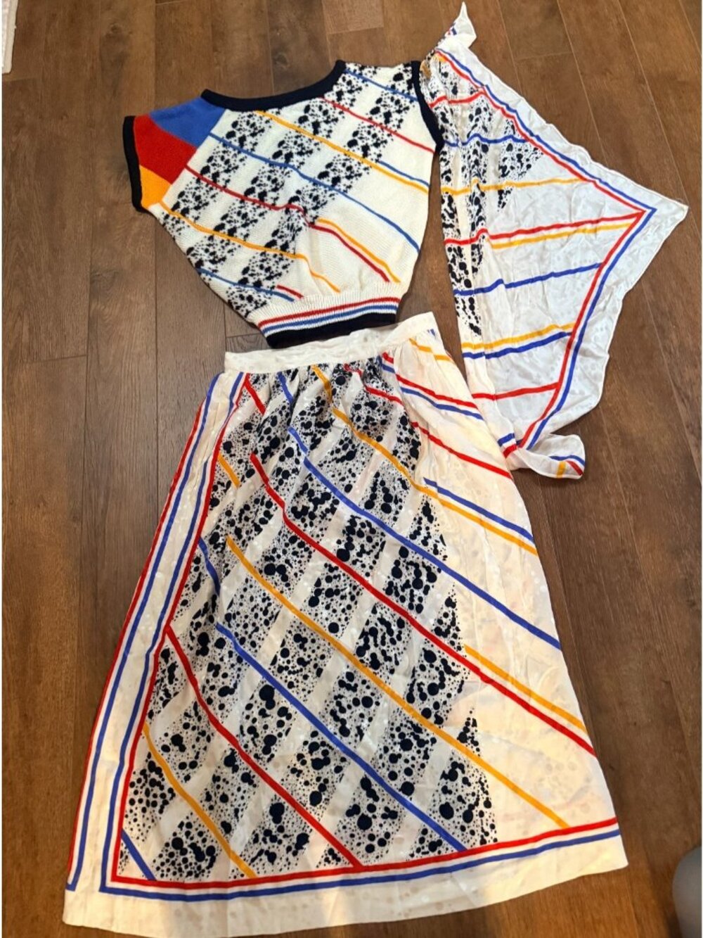 VTG Anne Crimmins UMI Collections Silk Skirt , Scarf, Knit Top 3pc 8 Abstract
